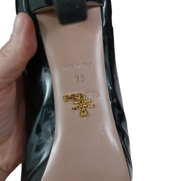 PRADA Black Vernice Patent Leather Peep Toe Heels Stilletos w Platforms … - Picture 12 of 13